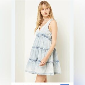 Entro Acid Washed Sleeveless Tiered Babydoll Denim Dress